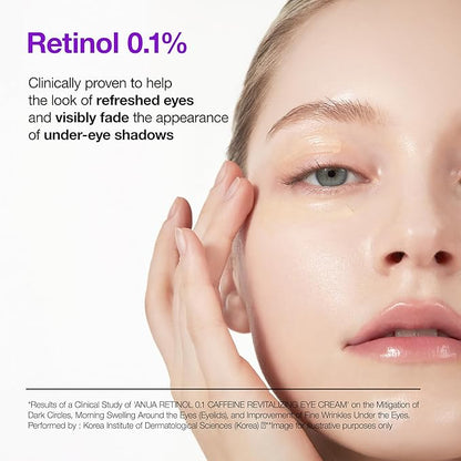 Anua Retinol 0.1 Caffeine Revitalizing Eye Cream, Under Eye Cream For Hydration, Glow Up Eye Contour, Niacinamide, Retinol For Face, Night Cream For Eye Care, Korean Skin Care (30g/1.05oz)