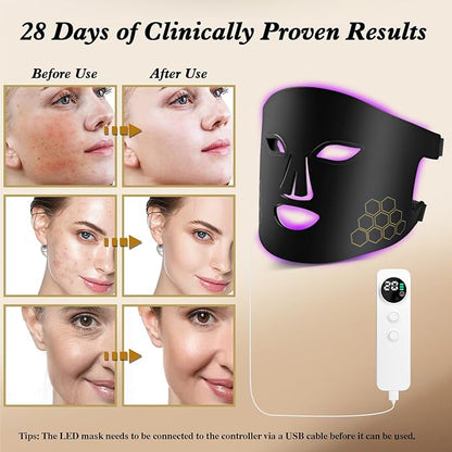Red Light Therapy for Face, Infrared LED Face Mask Light Therapy 4 Light Waves with 850nm Near Infrared, Portable Rechargeable Red Light Therapy Mask Skincare Device for Facial Rejuvenation