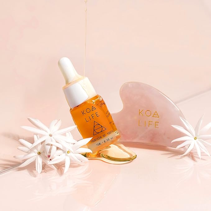 KOA LIFE Anti-Aging Set - Anti-Aging Facial Oil, Deep Hydration, Rosehip Oil, Gua Sha Massage Stone, Organic Ingredients, Allergen Free - 0.5 Oz