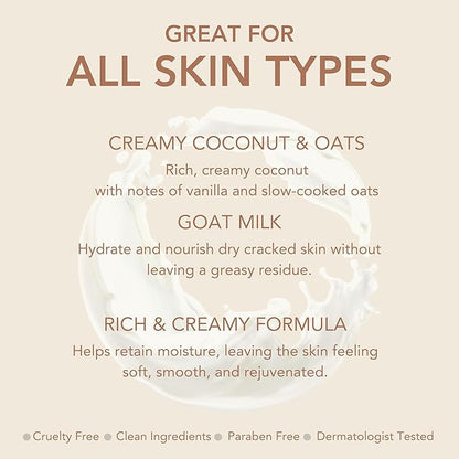 Dionis Goat Milk Skincare Creamy Coconut & Oat 8.5oz Hydrating Body Lotion and 3.3oz Hand & Body Moisturizing Travel Size Cream Bundle, Natural Ingredients, Made in the USA, Cruelty Free, Paraben Free