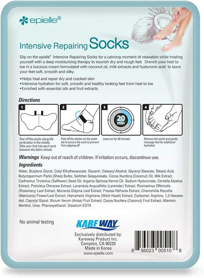 Epielle Intensive Repairing Foot Masks, 6 Pairs Moisturizing Socks for Dry, Cracked Feet, Hydrate and Repair Skin with Coconut Oil and Milk Extract, Korean Skincare, Easter Gifts, Mother's Day Gifts