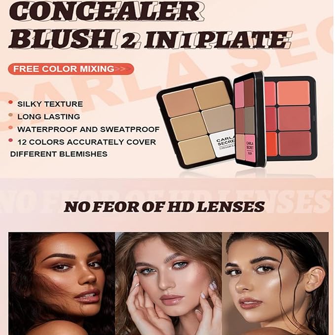 Cream Concealer Palette/Blush Palette Kit, 2 In One