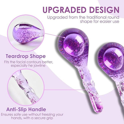 Facial Ice Globes Cryo Stick, Cooling Roller for Face, Neck & Eyes, Beauty Tool to Refresh Skin, Smooth Fine Lines, Reduce Puffiness, Tighten Pores, Skincare Gift Set, Glitter Purple