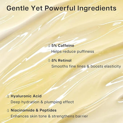 Eye Serum for Dark Circles and Puffiness, 5% Caffeine 8% Retinol Under Eye Cream with Build-In 3D Roller Applicator, Hyaluronic Acid Peptide for Hydration Fine lines Wrinkles, 0.5 fl oz