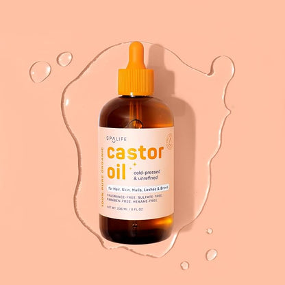 SpaLife Beauty Multi-Use Castor Oil 100% Pure For Hair, Skin, Nails, Lashes, & Brows 8 FL OZ