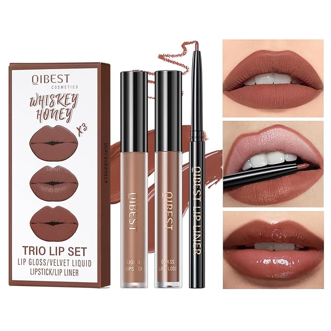 3 In 1 Liquid Lipstick Makeup Set, Non-stick Cup Matte Liquid Lipstick For Woman, Moisturizing Lip Gloss And Lip Liner, Long Lasting Lipstick 24H,Waterproof Velvet Liquid Lipstick Kit (05# Lazy Orange)