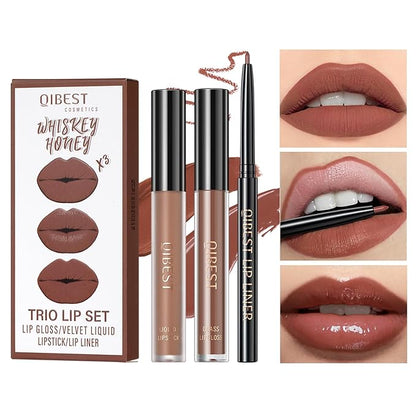 3 In 1 Liquid Lipstick Makeup Set, Non-stick Cup Matte Liquid Lipstick For Woman, Moisturizing Lip Gloss And Lip Liner, Long Lasting Lipstick 24H,Waterproof Velvet Liquid Lipstick Kit (05# Lazy Orange)