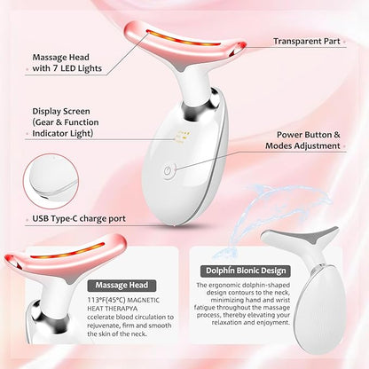 Face Massager Tool, Facial Massager 7 Color, Facial and Neck Massager, Multifunctional Facial Skin Care Tool, Face Neck Massager for Daily Skin Care Routine, White