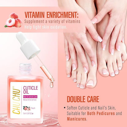 CHUCHU Organic Cuticle Oil for Nails: Peach Jojoba Nail Oil with Vitamin B & E - Moisturizes Repairs and Promotes Nail Growth - Prevents Dryness Hangnails and Chapped Skin 15ML