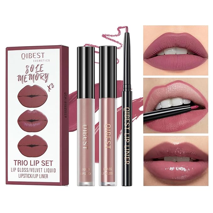 3 In 1 Liquid Lipstick Makeup Set, Non-stick Cup Matte Liquid Lipstick For Woman, Moisturizing Lip Gloss And Lip Liner, Long Lasting Lipstick 24H,Waterproof Velvet Liquid Lipstick Kit (01# Romantic Purple)