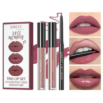 3 In 1 Liquid Lipstick Makeup Set, Non-stick Cup Matte Liquid Lipstick For Woman, Moisturizing Lip Gloss And Lip Liner, Long Lasting Lipstick 24H,Waterproof Velvet Liquid Lipstick Kit (01# Romantic Purple)