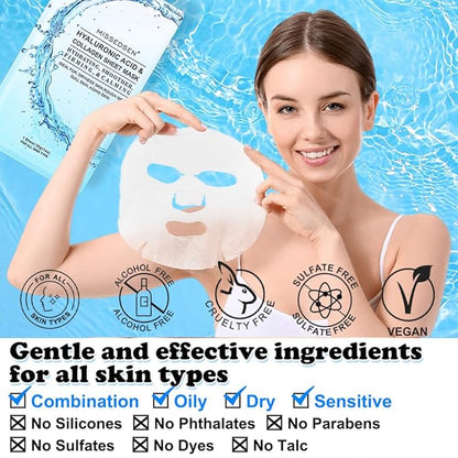 Collagen Face Mask Skincare For Women Hyaluronic Acid Moisturizing Firming Calming Hydrating Pore Treatment of Different Ages and Skin Types Urban Beauty Secret 12 PCS
