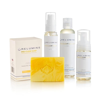 Relumins Pro Clear Skincare Set, Advanced Botanical Formula with Salicylic Acid, 4-in-1 Complete Clear Skin System to Control Pimple and Breakouts with 5-Piece Zit & Blackhead Removal Tool