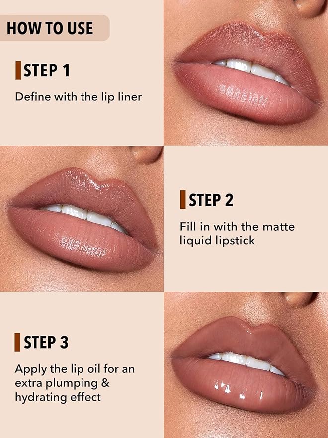 SHEGLAM Soft 90'S Glam 3-In-1 Lip Liner Moisturizing Plant Extracts Long Lasting Liquid Lipstick Plumping Lip Gloss Makeup Set - Haute Cocoa