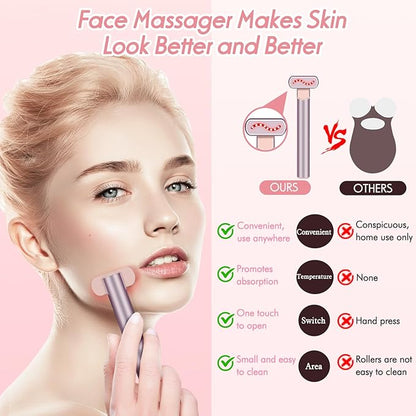 Red Light Therapy for Face,Facial Wand 4 in 1, Red Light Therapy Wand with Microcurrent, Face Lift Device for Face Massager to Reduce Wrinkles, Anti-Aging Facial Tools, USB Rechargeable (Pink