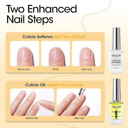 Gellen Cuticle Oil & Softener for Nails, 2 Pcs 18ml Cuticle Remover & Strengthener, Nail Cuticle Protector, 2 in 1 Nail Care Kit for Cuticle Removing & Repairng Manicure Essentials for Gel Nail Polish