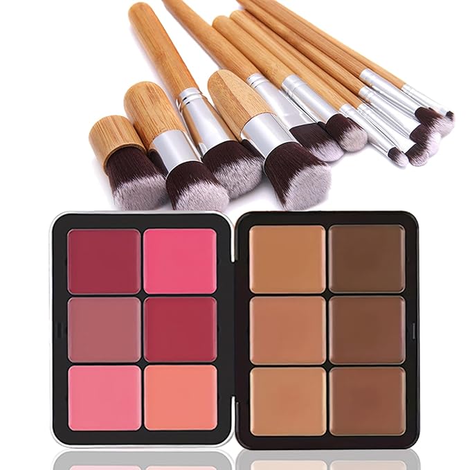 Makeup Blush Palette + Cream Contour Palette Kit,