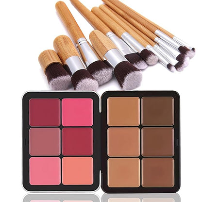 Makeup Blush Palette + Cream Contour Palette Kit,