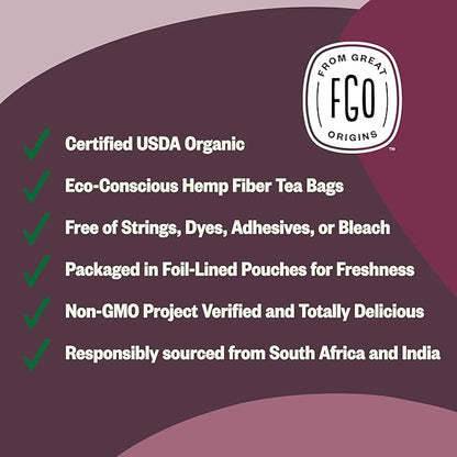 FGO Organic Rooibos Chai Tea, 100 Count, Eco-Conscious Tea Bags, Resealable Bag, Packaging May Vary (Pack of 1)
