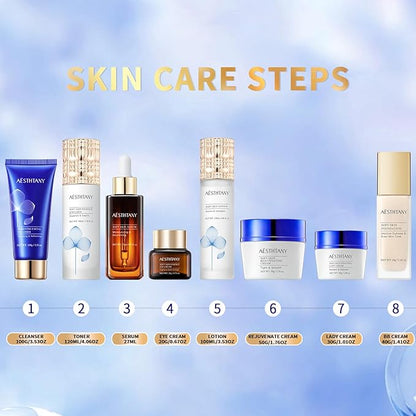 Anti-Aging Skin Care Kit For Women Anti-Wrinkle Firming Skin Care Daily Routine Rejuvenating 8-In-1 Skincare Sets Gift Sets