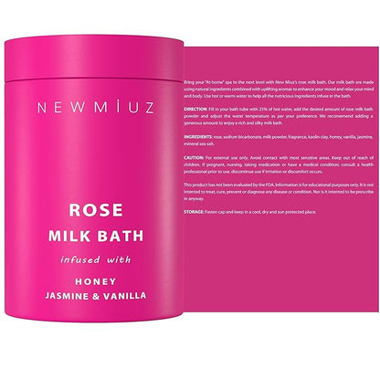 Calming Rose Coconut Milk Bath Soak Moisturize Soften Skin Honey Jasmine Vanilla Destress Luxury Spa Bath Salt Powder Stress Relief Gifts for Women