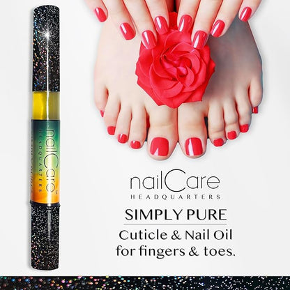 Cuticle Oil Pen for Nails - Nail Strengthener & Growth Serum for Damaged Nails, Hangnails w/Jojoba cuticle oil—Mixed Fragrances - Holographic Glitter Pens 4-Pack
