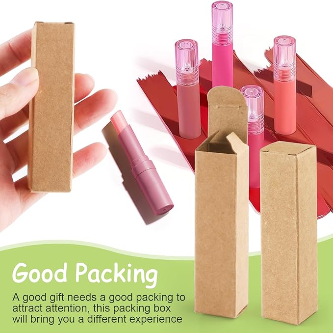 Cositina 100 Pack 0.78 * 0.78 * 3.34 inch Kraft Paper Lipstick Box Rectangle Lip Balm Kraft Boxes Essence Oil Bottle Packaging Organzier for Makeup Sample Tube Storage DIY Gifts - Brown
