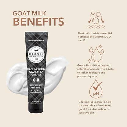 Dionis Goat Milk Skincare Scented Hand & Body Cream - Travel Size Lotion For Hydrating & Moisturizing Dry and Sensitive Skin, Cruelty Free, Paraben Free Made in The USA, Cedarwood & Sea Salt, 3.3 oz