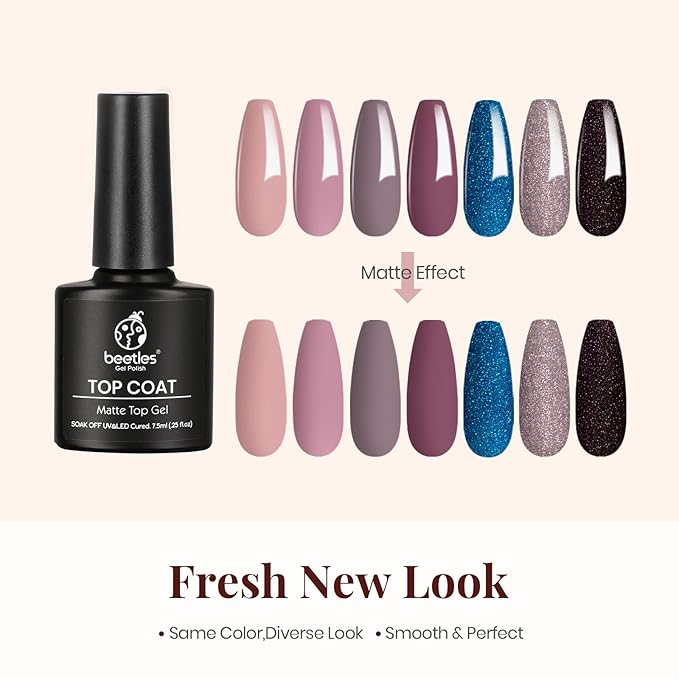 Beetles Gel Nail Polish Base No Wipe Top Coat，and 7.5ml Cuticle Oil, Gel Nail Cuticle Oil Care for Dry
