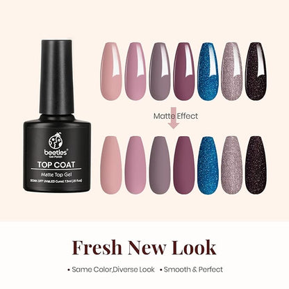 Beetles Gel Nail Polish Base No Wipe Top Coat，and 7.5ml Cuticle Oil, Gel Nail Cuticle Oil Care for Dry