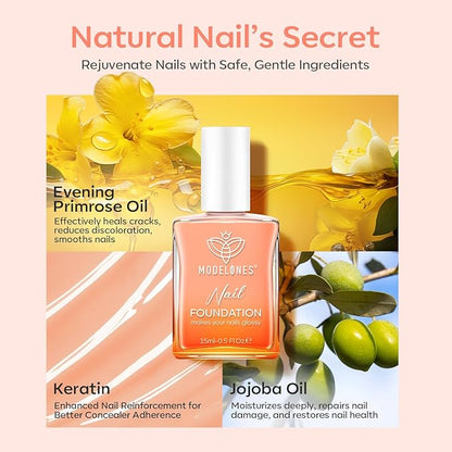 modelones Nail Strengthener Jelly Nude Nail Repair for Damaged Nails Strengthening Polish 15ml Nail Growth and Strengthener Natural Concealer Foundation Nail Care Gifts for Women