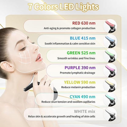 Portable Face Beauty Device, 7 Color Portable Face Massager Tool for Skin Care, Based on Triple Action LED, Thermal, and Vibration Technologies, at Home Skin Care Face Sculpting Tool(Glossy Black)