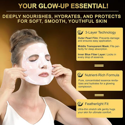 Advanced Snail Mucin Glass Glow Hydrogel Face Mask,Snail Mucin Serum Masks,Hydrating Collagen Face Masks Anti Wrinkle Deep Moisturizing Snail Mucin Masks Anti Aging for All Skin Types