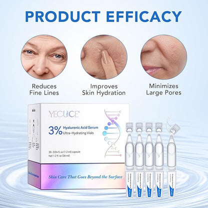 Hyaluronic Acid Serum for Face - 3% Pure Hyaluronic Acid, Hydrating Face Serum for Women & Men, Anti-Aging Skin Care for Hydration & Glow (1.2 ML x 30 PCS)