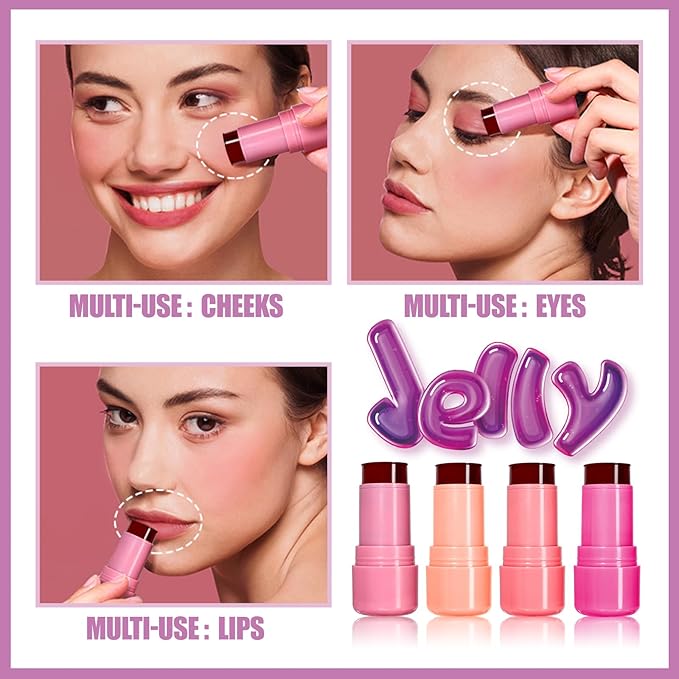 Cool Milk Jelly Blush, Sheer Lip & Cheek Stain, Buildable Watercolor Finish, Vivid Color Water Jelly Tint Lipstick, Long Lasting, Milk blush Watercolor Finish Tinted Lip Gloss for Women, 04