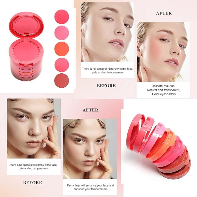 UCANBE 5 Colors Face Blusher Palette Waterproof Matte