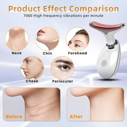 Facial Beauty Device, Based on Triple Action LED, Thermal, and Vibration Technologies for Skin Care, Facial Skin Care Tools, 7 Color Led Face and Neck Beauty Device for Home Use