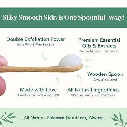 Bare Botanics Coconut Vanilla Body Scrub 24oz | Made in Madison, WI | All Natural Sea Salt Exfoliator w/ Skin Loving Moisturizers | Vegan & Cruelty Free | Gift Ready Packaging w/ a Cute Wooden Spoon