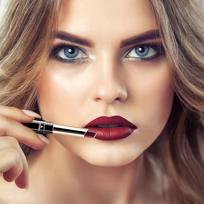 Boobeen 2 in 1 Double Head Lipstick & Lip Liner Makeup Set Matte Velvet Lipgloss Lipstick Creamy Lip Pencil for Women, Long-lasting and Non-smudge (#08)