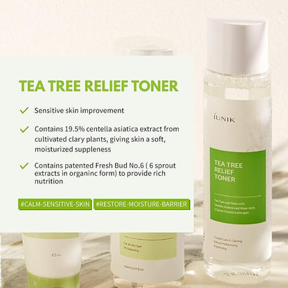 iUNIK Tea Tree Relief Face Toner 6.7 Fl Oz + Tea tree Relief Facial Serum 1.71 Fl Oz + Calendula Complete Deep Cleansing Oil, 6.7 Fl Oz –
