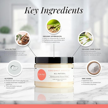 Naturals Exfoliating Sugar Scrub - Coconut Hibiscus, made with organic cane sugar and shea butter, gently exfoliates and deeply hydrates for smooth, radiant skin – 14 oz