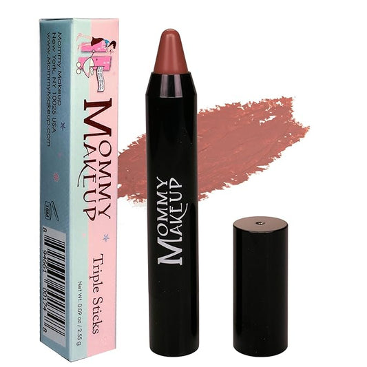 Mommy Makeup Triple Sticks Lipstick & Cream Blush in Ginger Spice (A Soft Nutmeg) - Soft & Creamy, Moisturizing Multistick For Lips & Cheeks with Medium Coverage