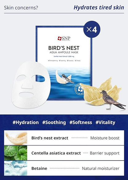 [K Beauty Snp] Variety Ampoule Sheet Mask Set | Bird's Nest, 24K Gold, and Diamond Face Mask | Hydrating, Moisturizing, Nourishing for Sensitive Facial Skin | Korean Face Masks Skincare | 12 Sheets
