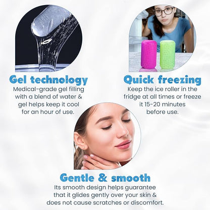 Facial Massager | Frozen Skincare Accessories for Face, Eyes & Body | Ice Roller for Puffiness, Migraine, Wrinkles & Sun Damage Relief (Pink)