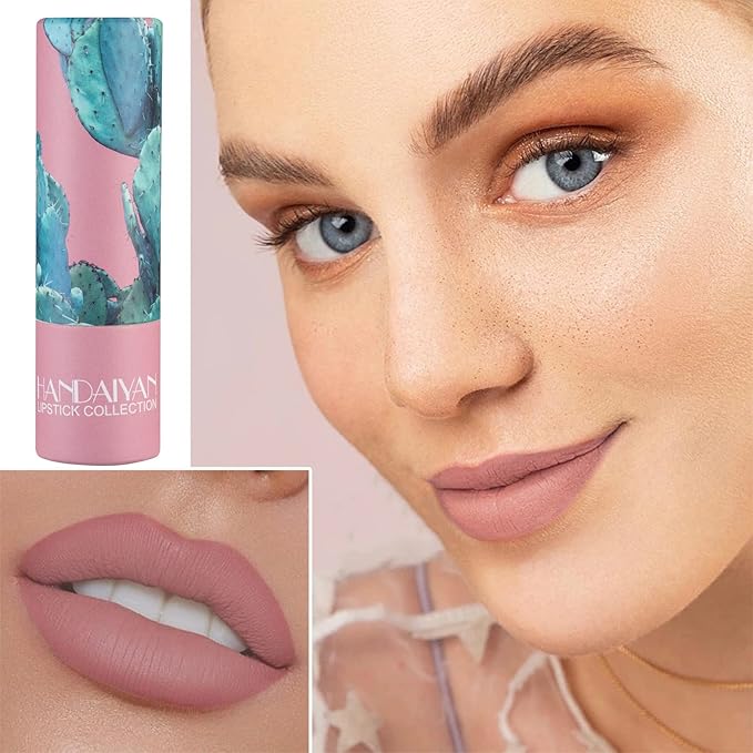 Matte Nude Lipstick,Silky Velvet Nude Paper Tube Lipsticks Gloss,Waterproof