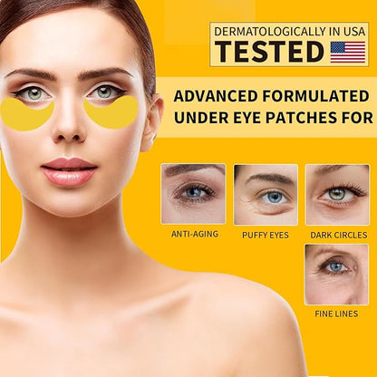 Under Eye Patches For Puffy Eyes 70PCS, 24K Gold Eye Mask For Dark Circles and Puffiness, Under Eye Mask Patches Skincare, Eye Gel Pads, Eye Patches For Wrinkles, Puffy Eyes Bags Treatment Women Men
