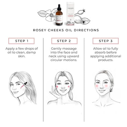 2 fl oz Rosey Cheeks Facial Oil Serum | Ecocert Cosmos Natural | Facial Serum For Women, Dry Skin, Natural Ingredients Avocado Oil, Camellia Seed Oil, Rosehip CO2, Rose Absolute