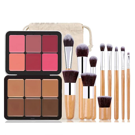 Makeup Blush Palette + Cream Contour Palette Kit,