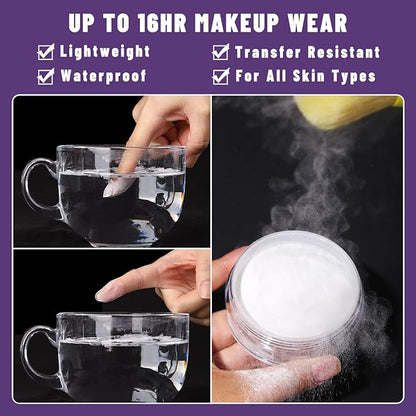 UCANBEMAKUP Long Lasting Makeup Setting Spray Kit- 6.76 Fl oz Hydrating Matte Finish Mist Lightweight Face Make up Fixer +Translucent Loose Setting Powder+2PC Sponge Puff Set