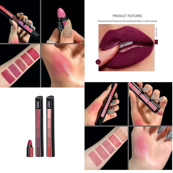 5 in 1 Matte Lipstick,Multicolor Combination Lipsticks Velvety High